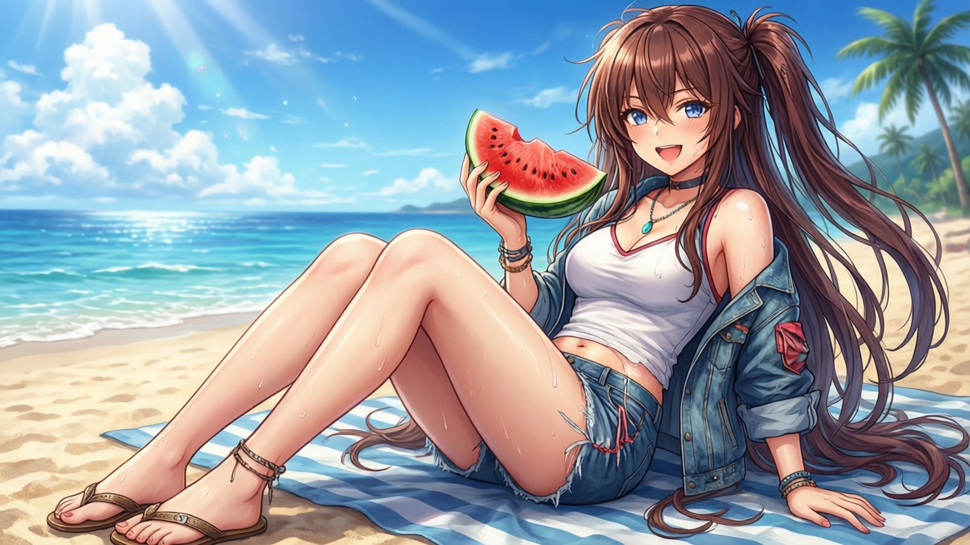 Azur Lane Cleveland, beach, summer vacation, Full HD Desktop Wallpaper