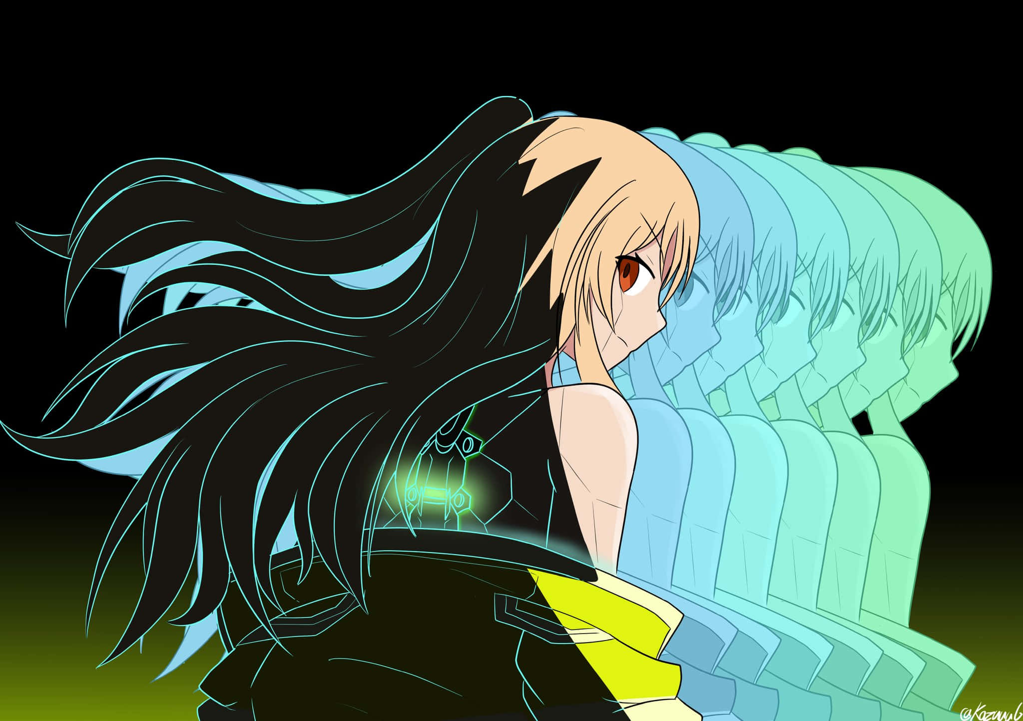 Azur Lane Cleveland, long black hair, glowing green accents, Full HD Desktop Wallpaper