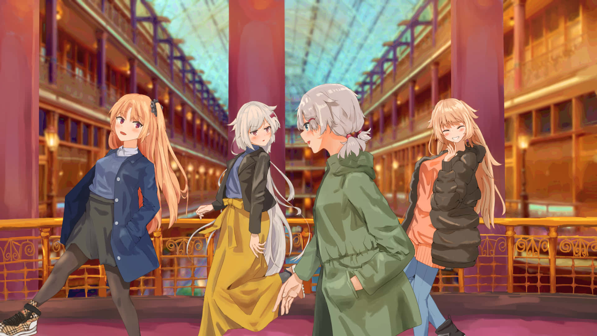 Azur Lane Cleveland, anime girls, glass-roofed arcade, Full HD Desktop Wallpaper