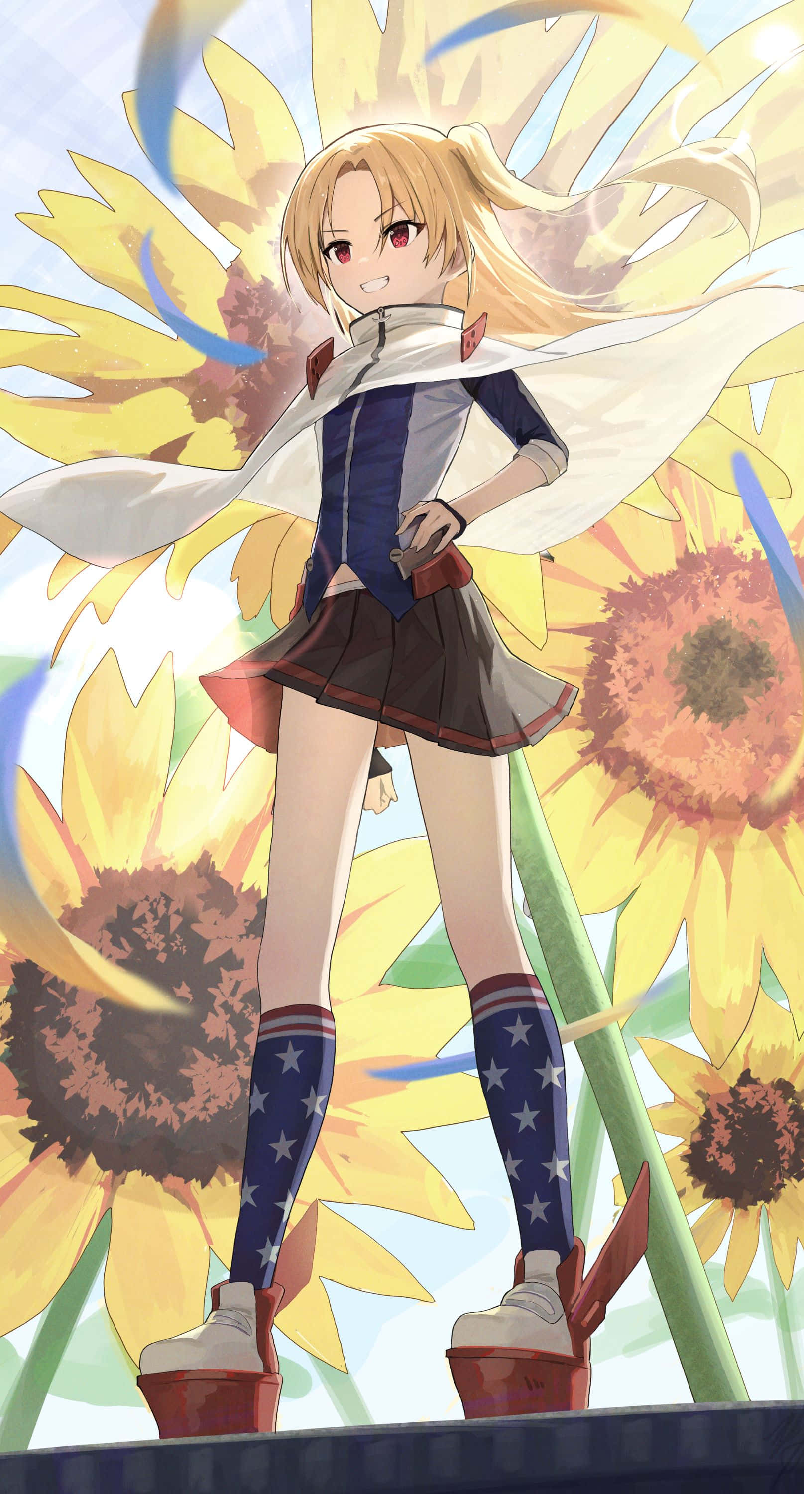 Azur Lane Cleveland, sunflower, blue and white outfit, 2K Phone Wallpaper