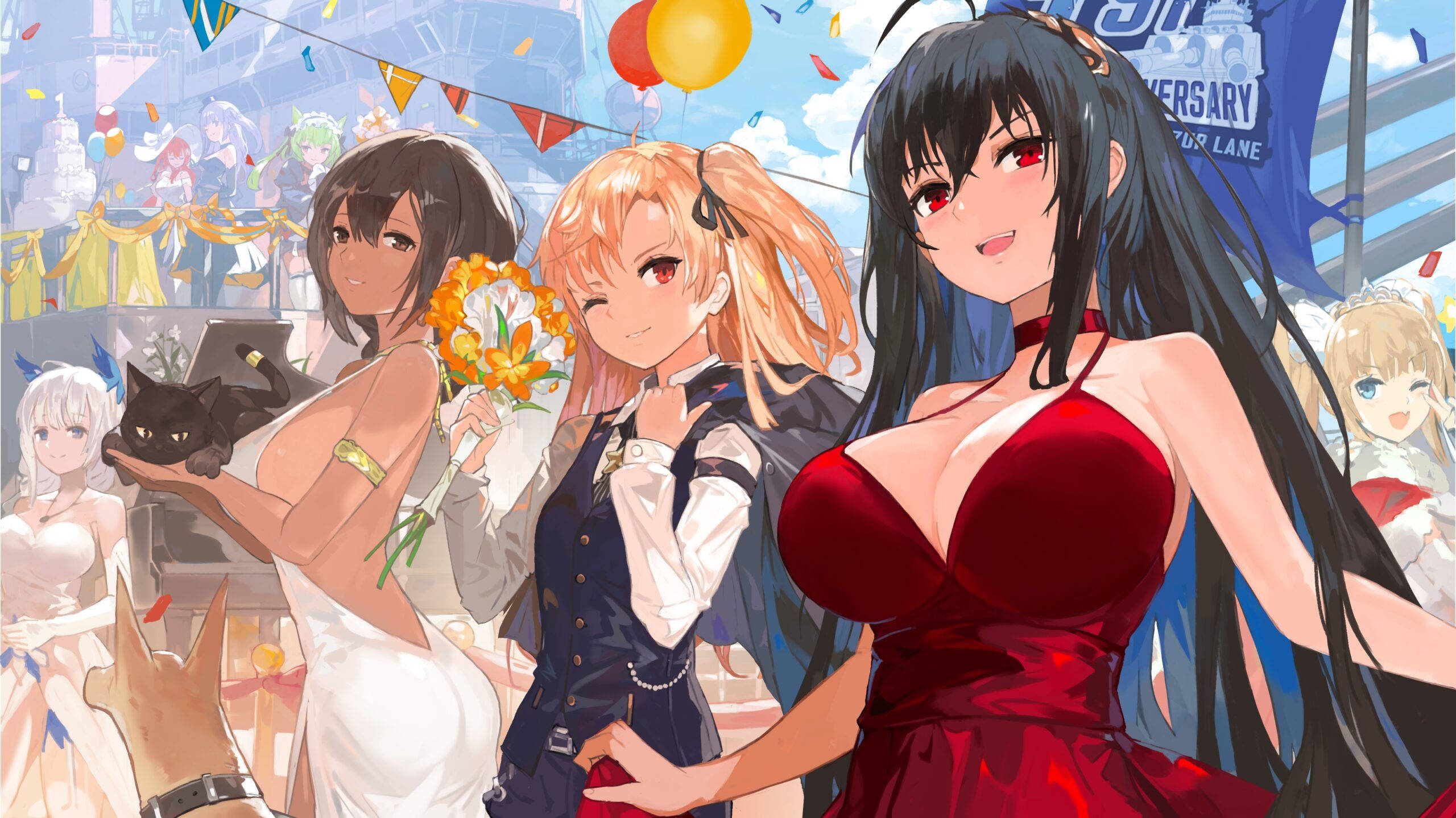 Azur Lane, anniversary party, anime girls, 2K Desktop Wallpaper