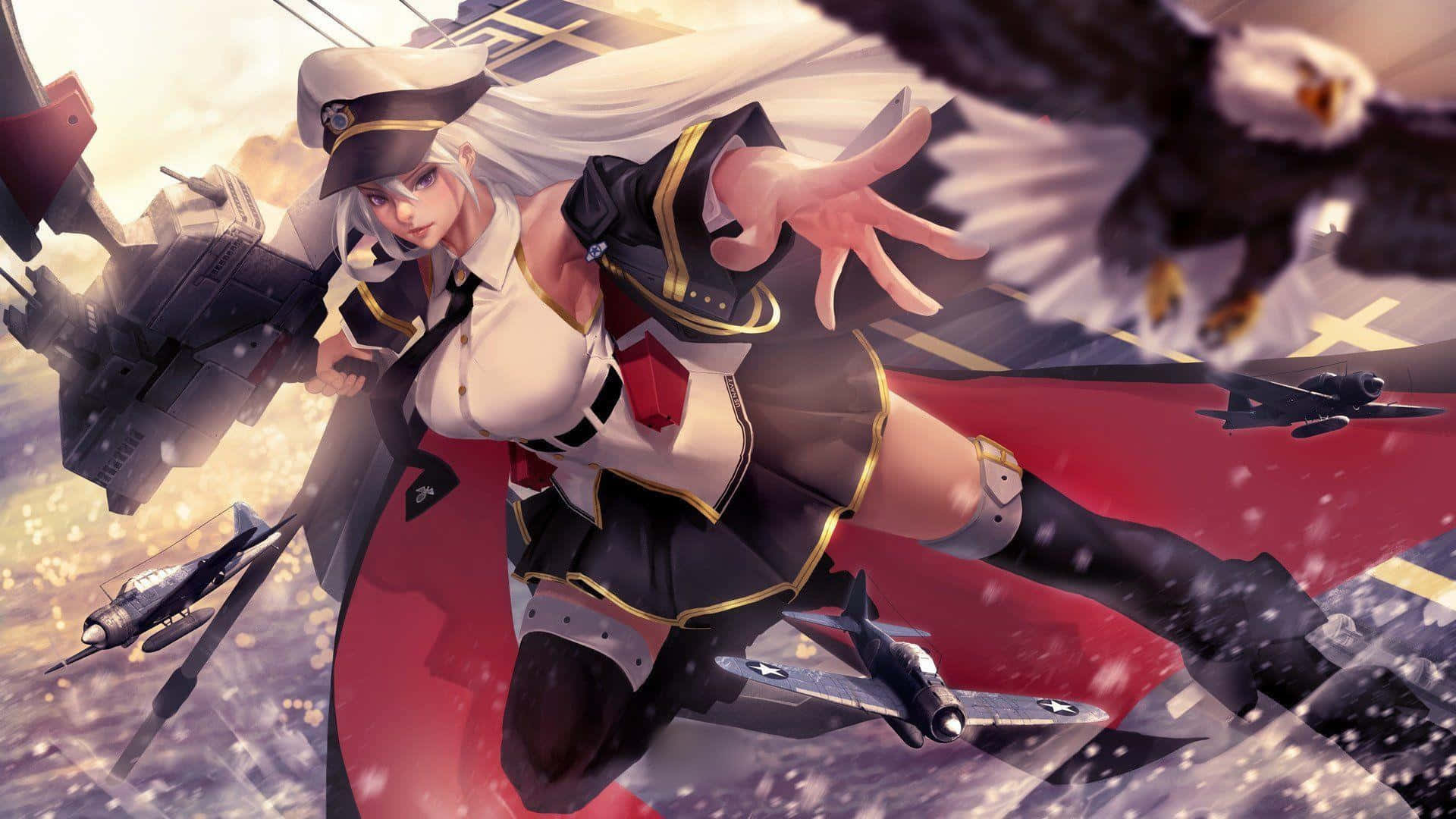 Azur Lane Enterprise, naval uniform, fighter jets, Full HD Desktop Wallpaper