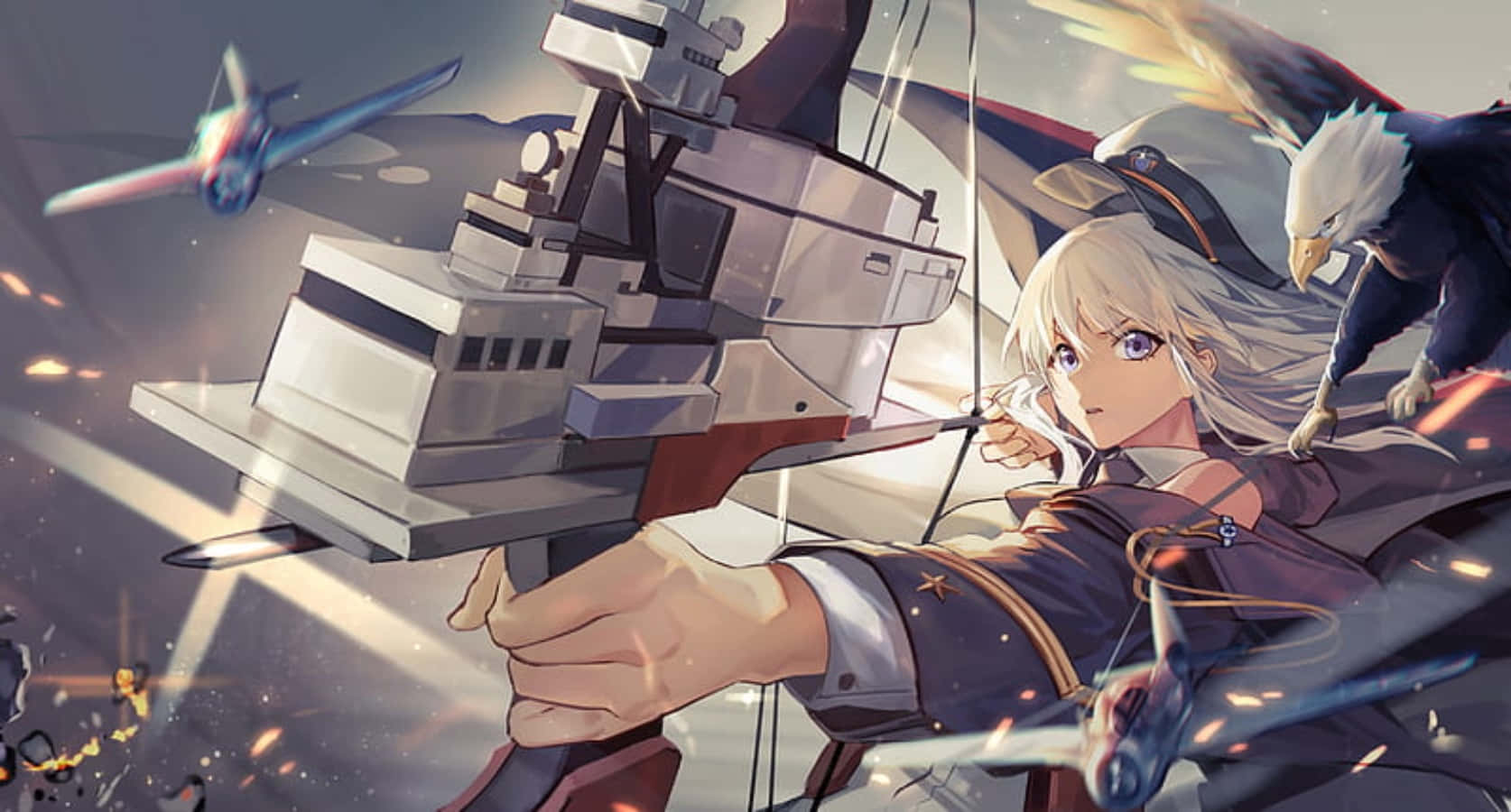 Azur Lane Enterprise, blonde anime girl, military uniform, HD Desktop Wallpaper