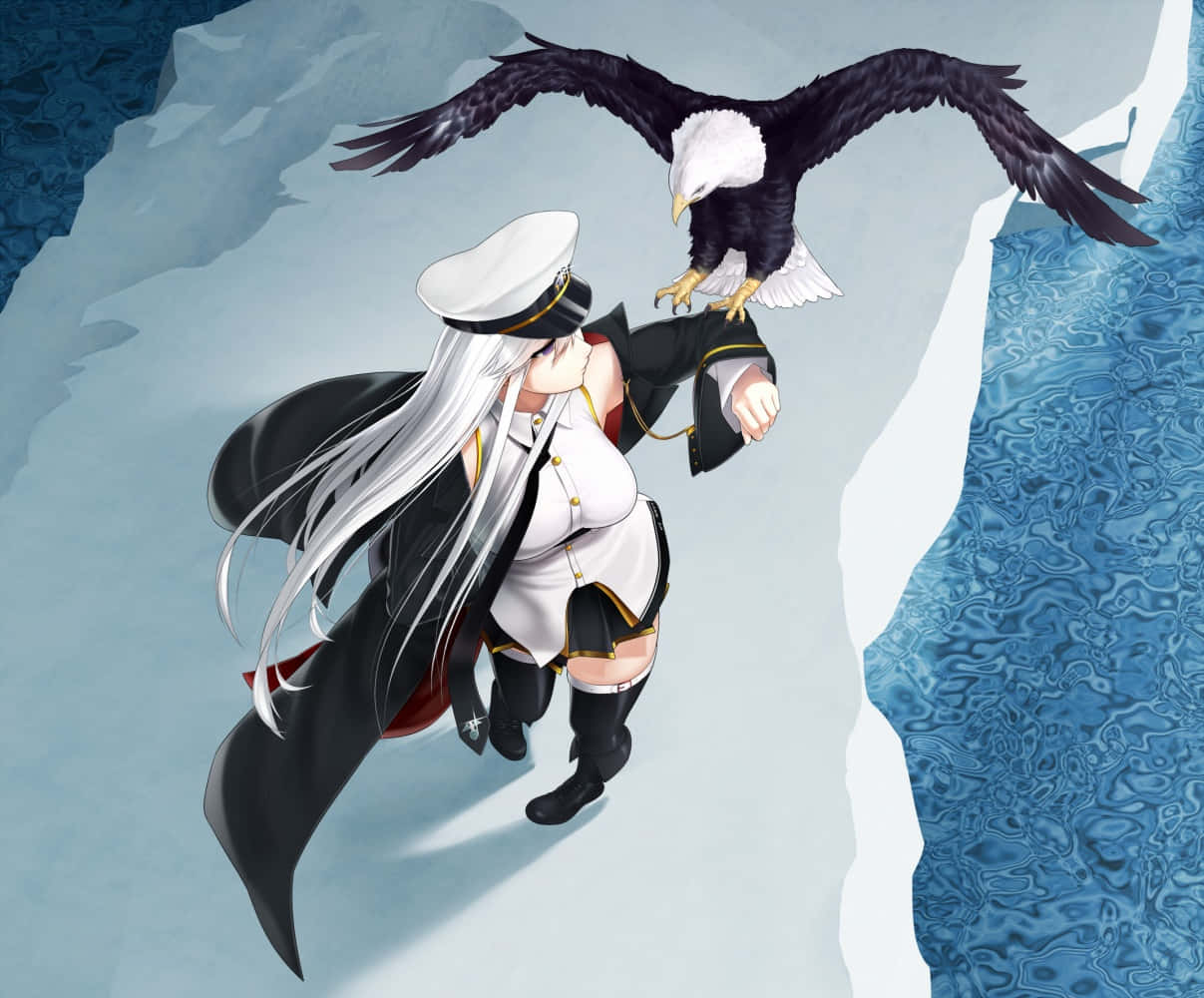 Azur Lane Enterprise, white-haired anime girl, naval uniform, SD Desktop Wallpaper