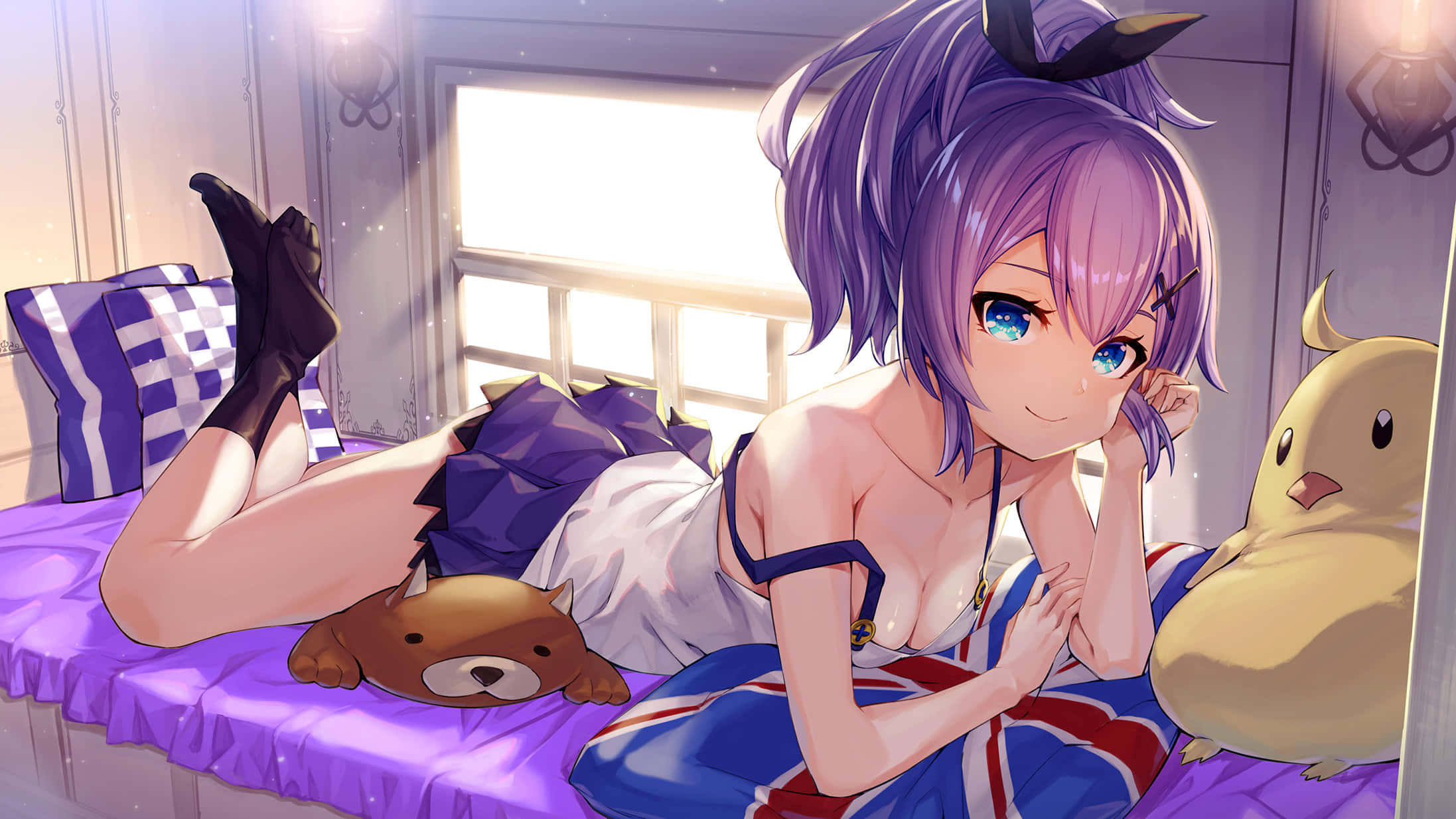 Azur Lane Javelin, purple-haired anime girl, plush toys, Full HD Desktop Wallpaper