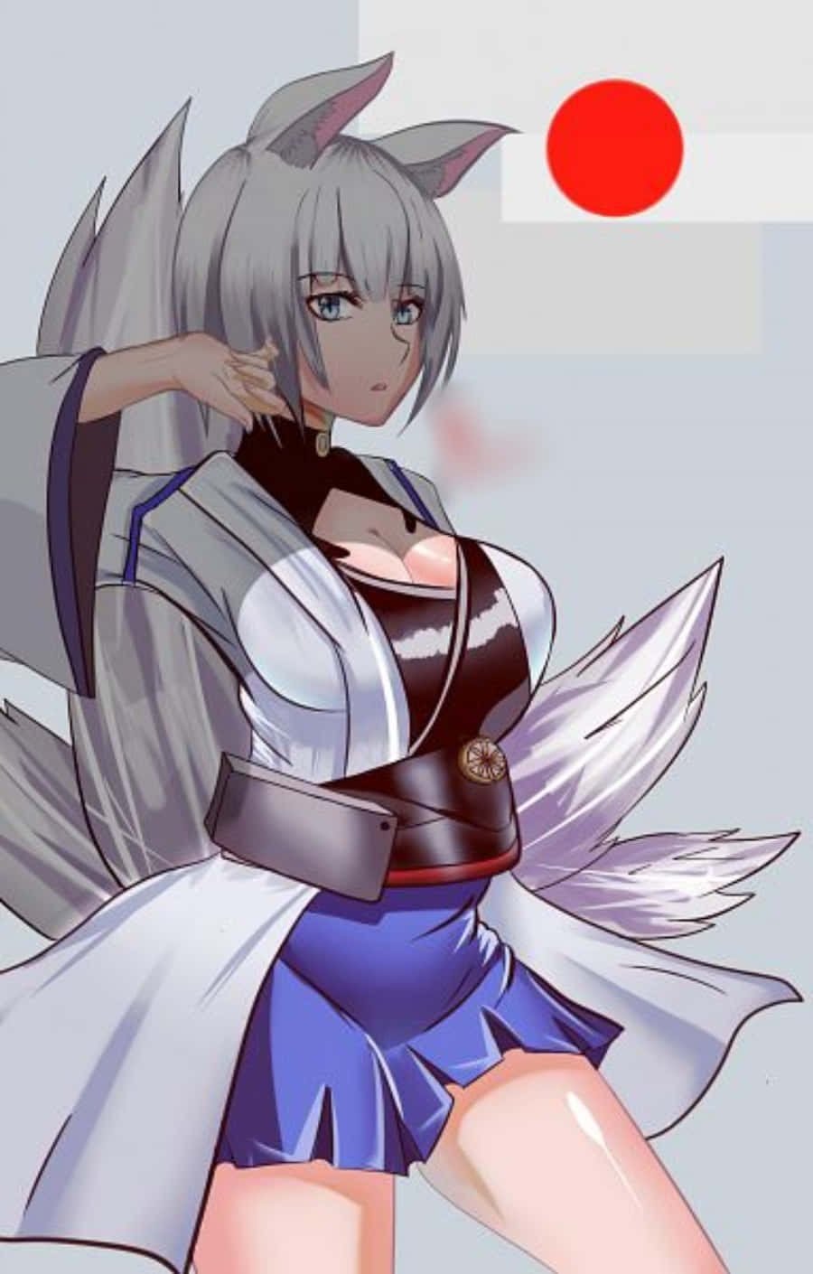 Azur Lane Kaga, silver-haired, fox ears, HD Phone Wallpaper