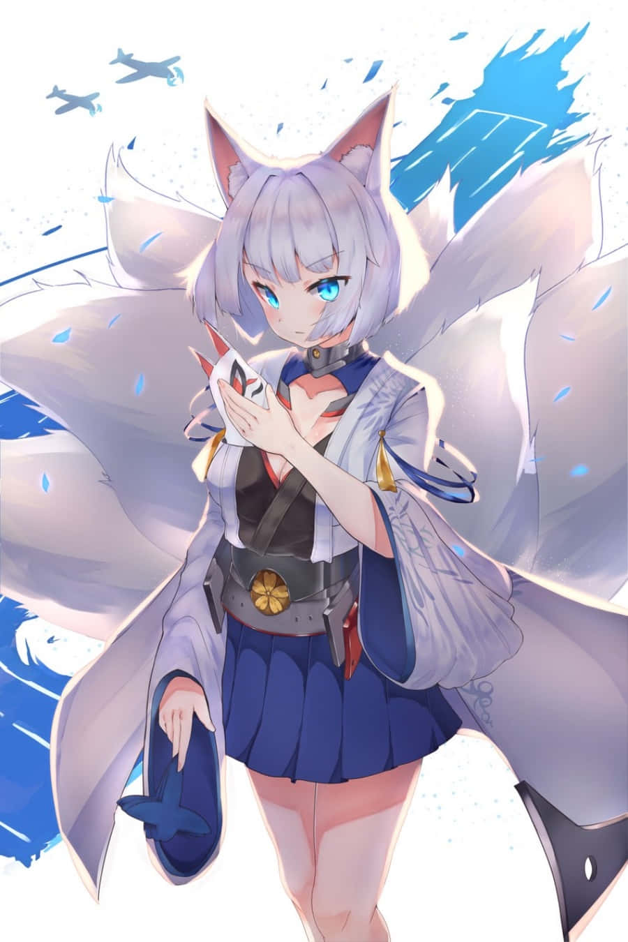 Azur Lane Kaga, fox ears, nine tails, HD Phone Wallpaper
