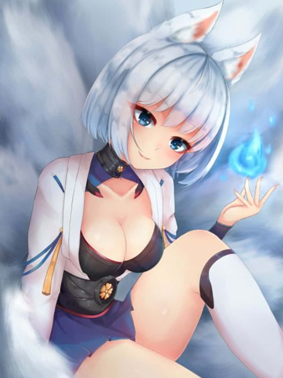 Azur Lane, Kaga, silver hair, SD Phone Wallpaper