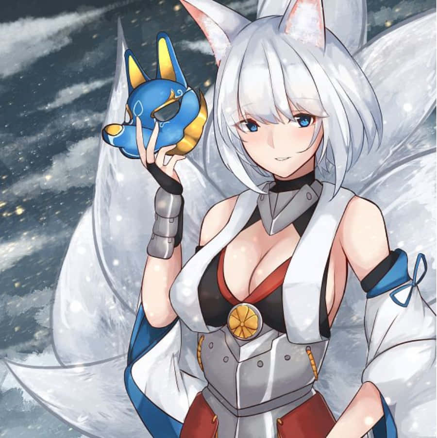 Azur Lane Kaga, silver-haired anime girl, fox ears, SD Phone Wallpaper