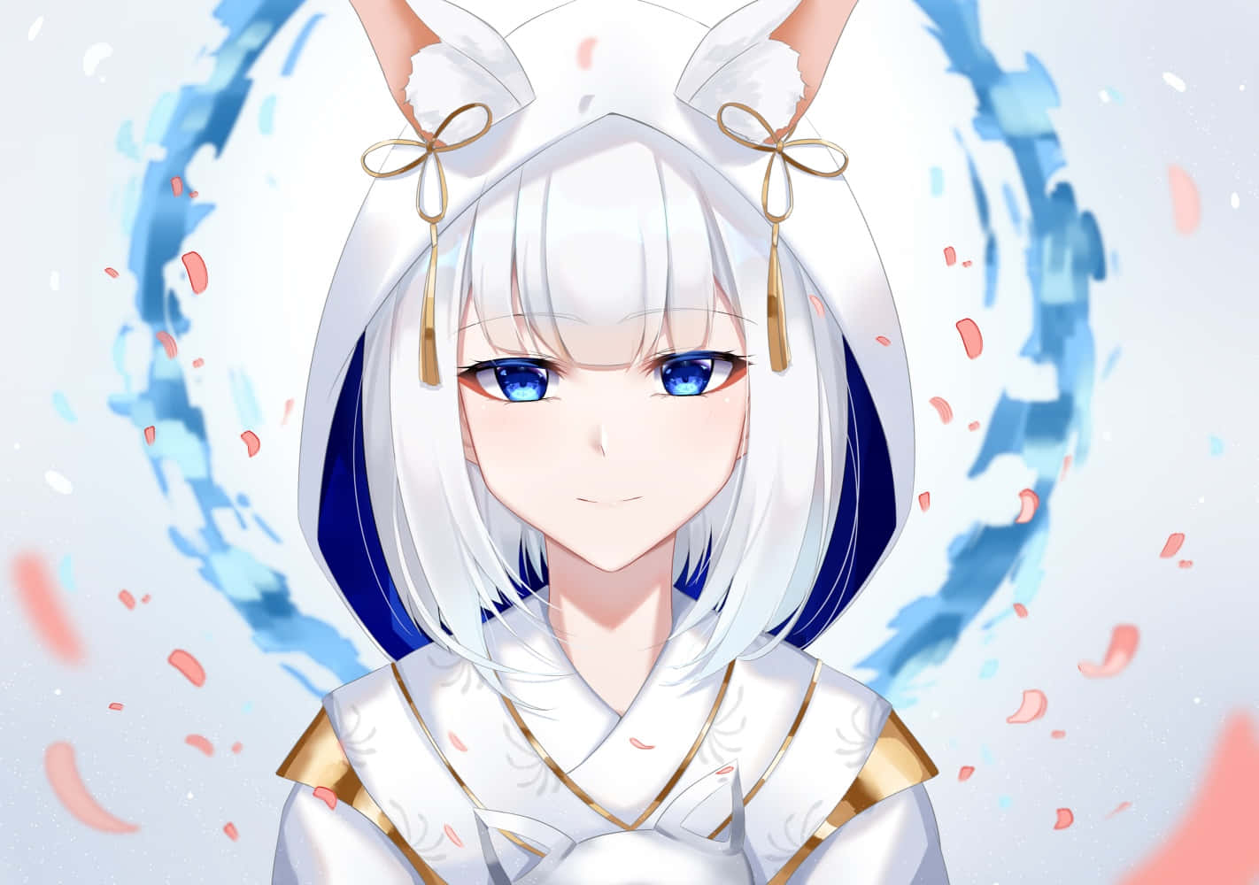 Azur Lane Kaga, white hair, blue eyes, HD Desktop Wallpaper