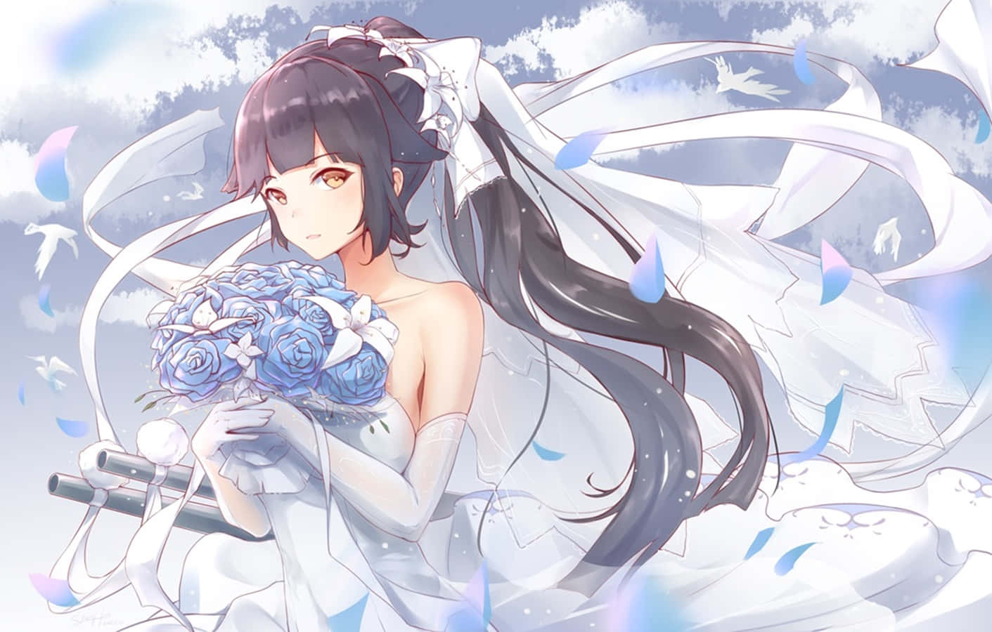 Azur Lane Takao, anime bride, dark hair, HD Desktop Wallpaper