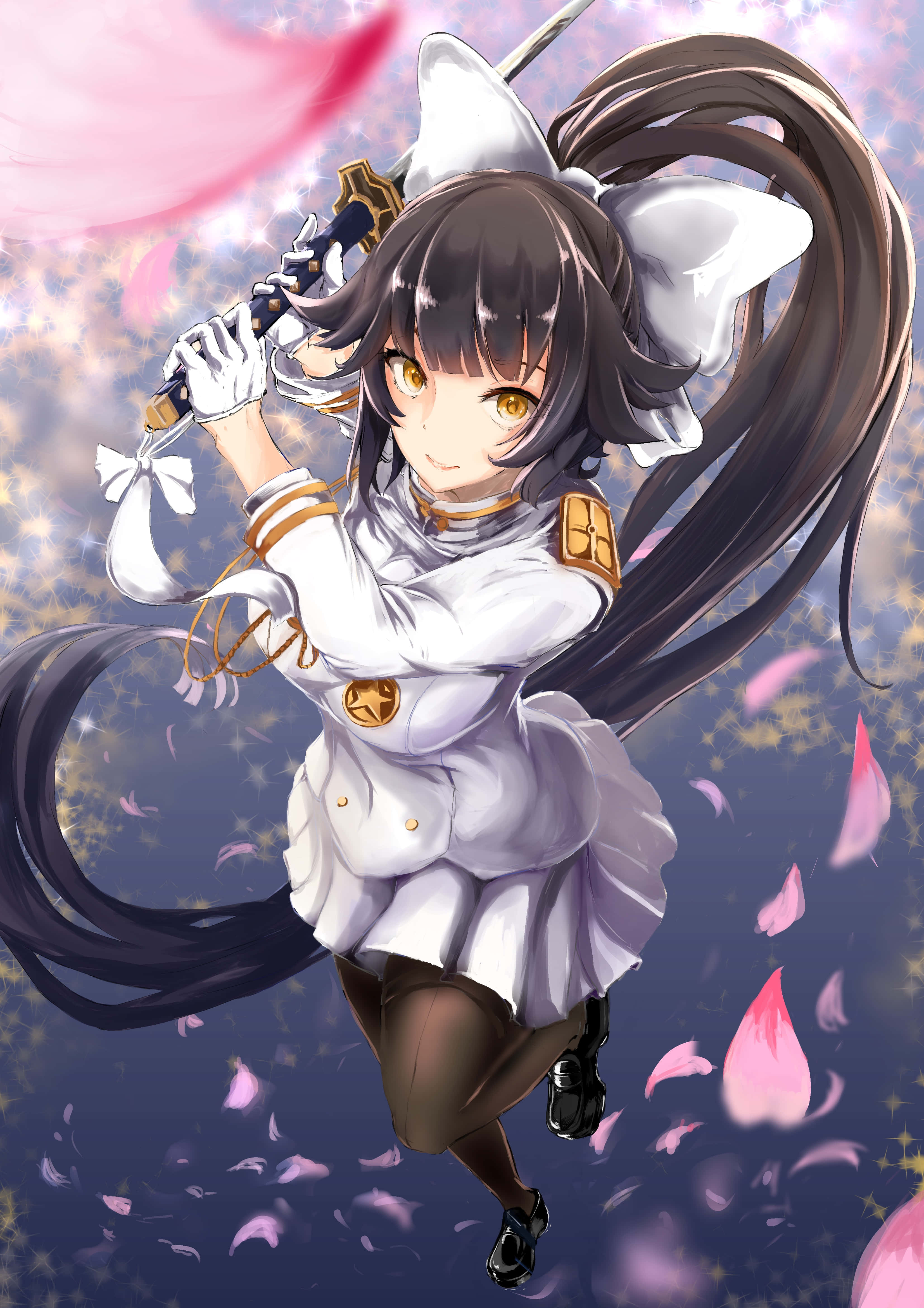 Azur Lane Takao, long dark hair, white cat ears, 4K Phone Wallpaper