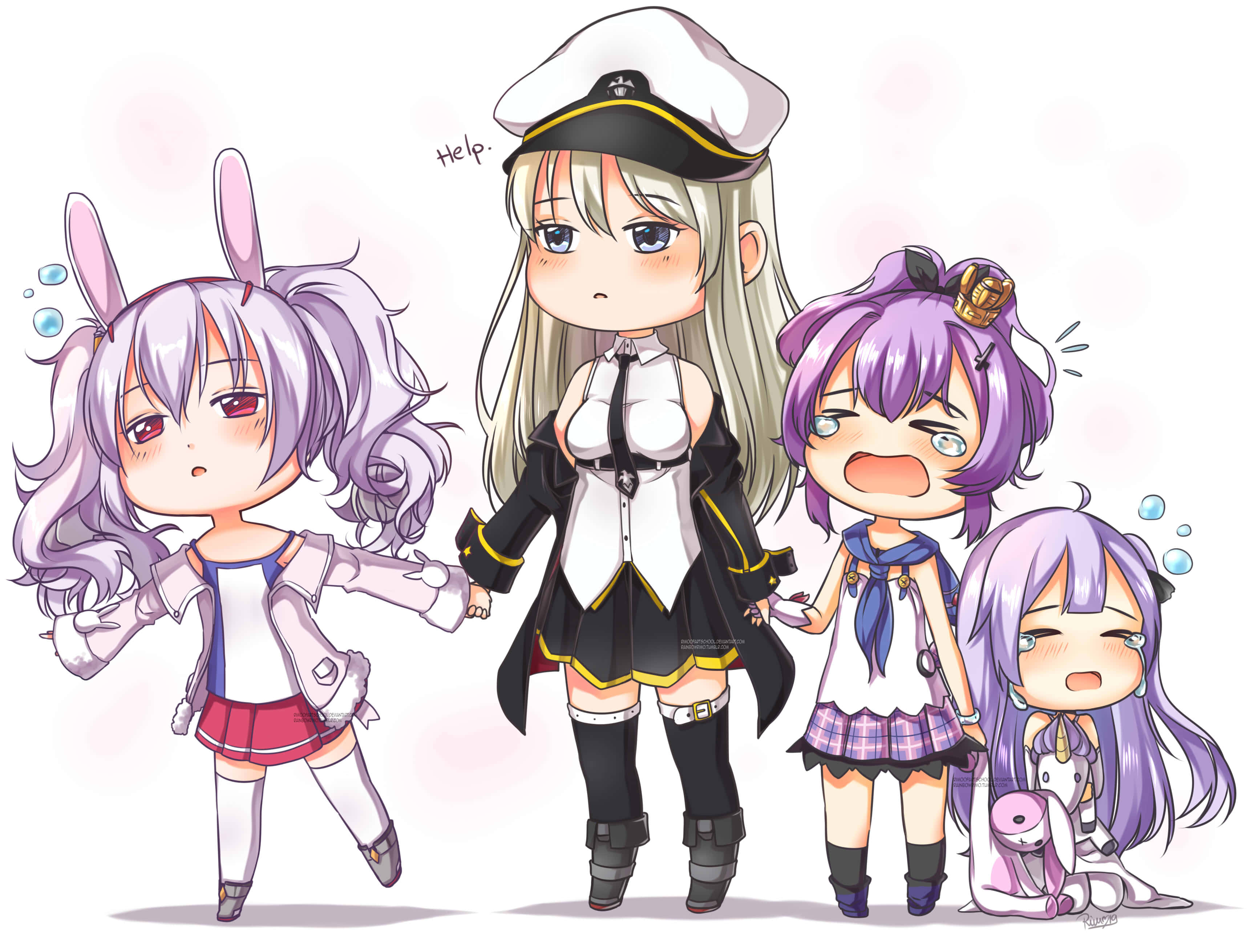 Azur Lane, Unicorn, chibi anime girls, 2K Desktop Wallpaper