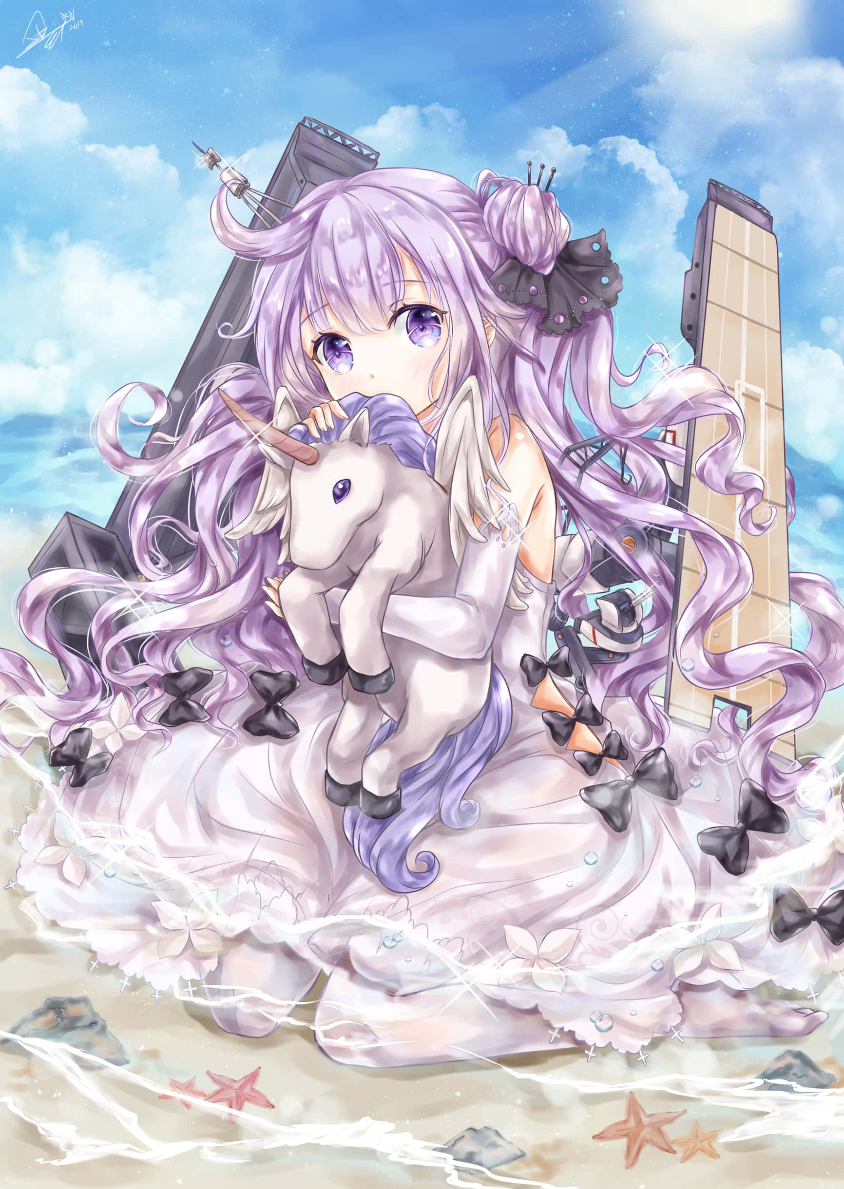 Azur Lane, unicorn, purple-haired anime girl, Full HD Phone Wallpaper