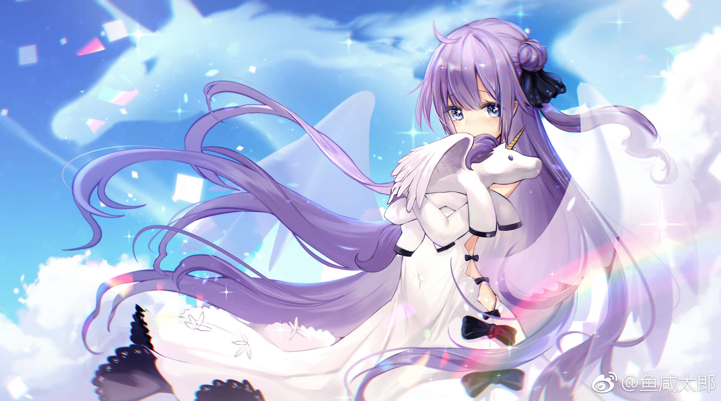 Azur Lane Unicorn, purple-haired anime girl, white dress, Full HD Desktop Wallpaper