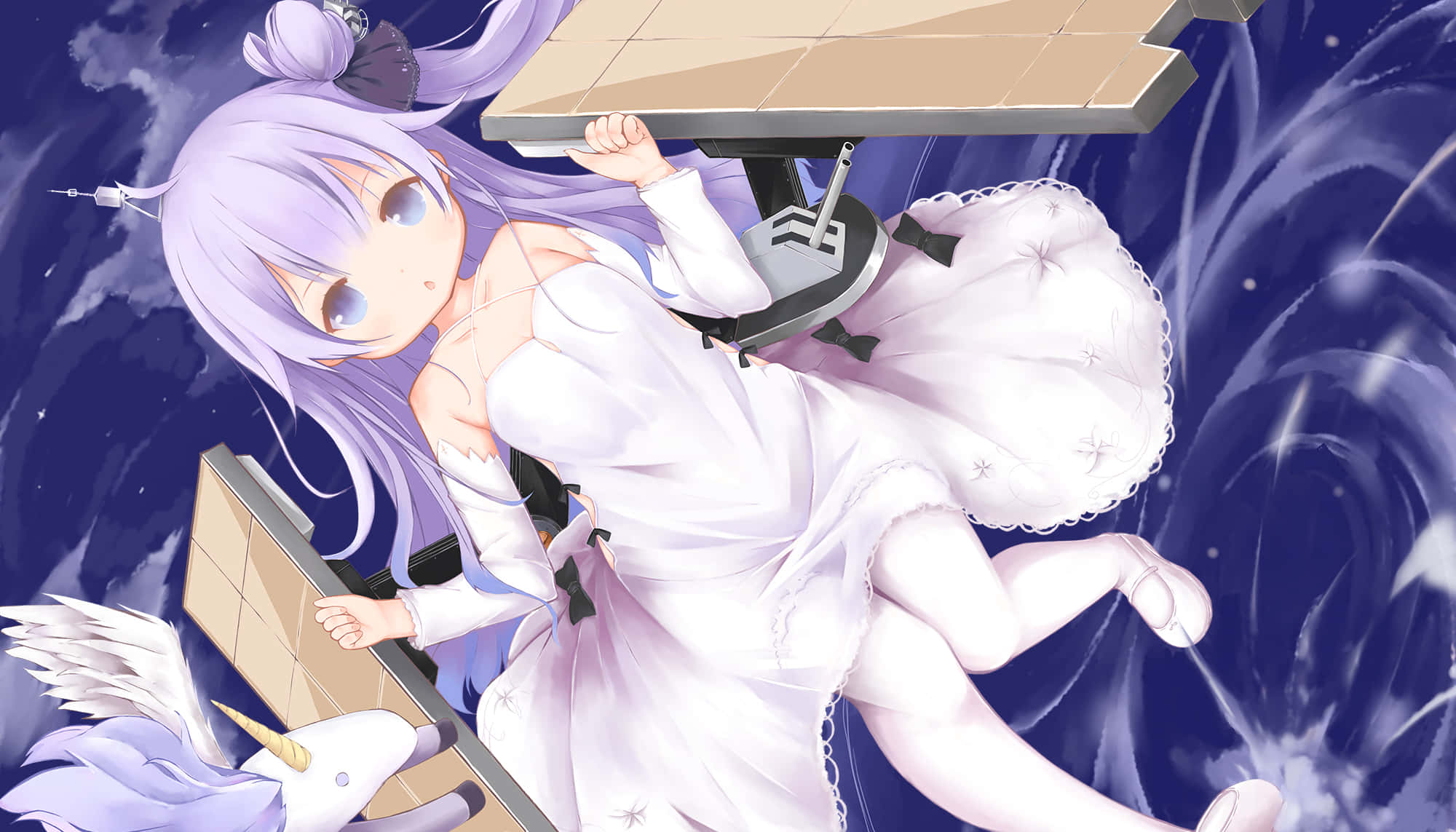 Azur Lane Unicorn, purple-haired anime girl, white dress, Full HD Desktop Wallpaper