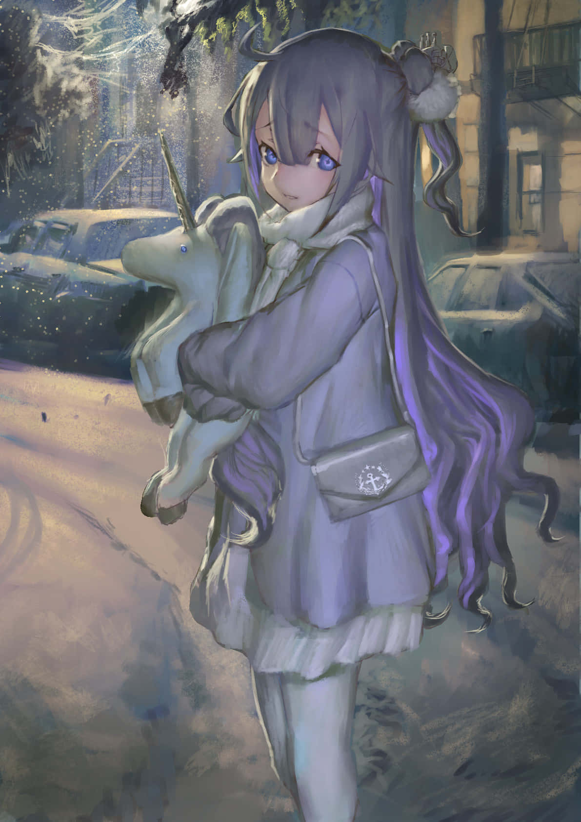 Azur Lane, unicorn, purple-haired anime girl, HD Phone Wallpaper