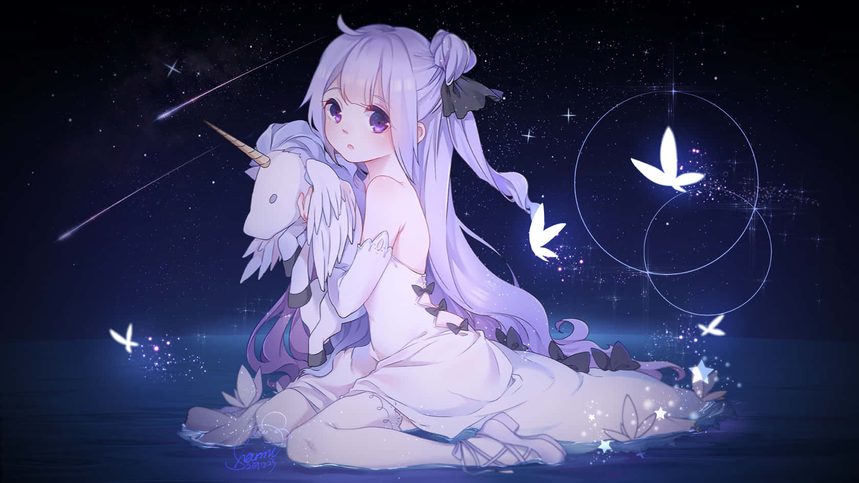 Azur Lane Unicorn, purple-haired anime girl, white dress, HD Desktop Wallpaper
