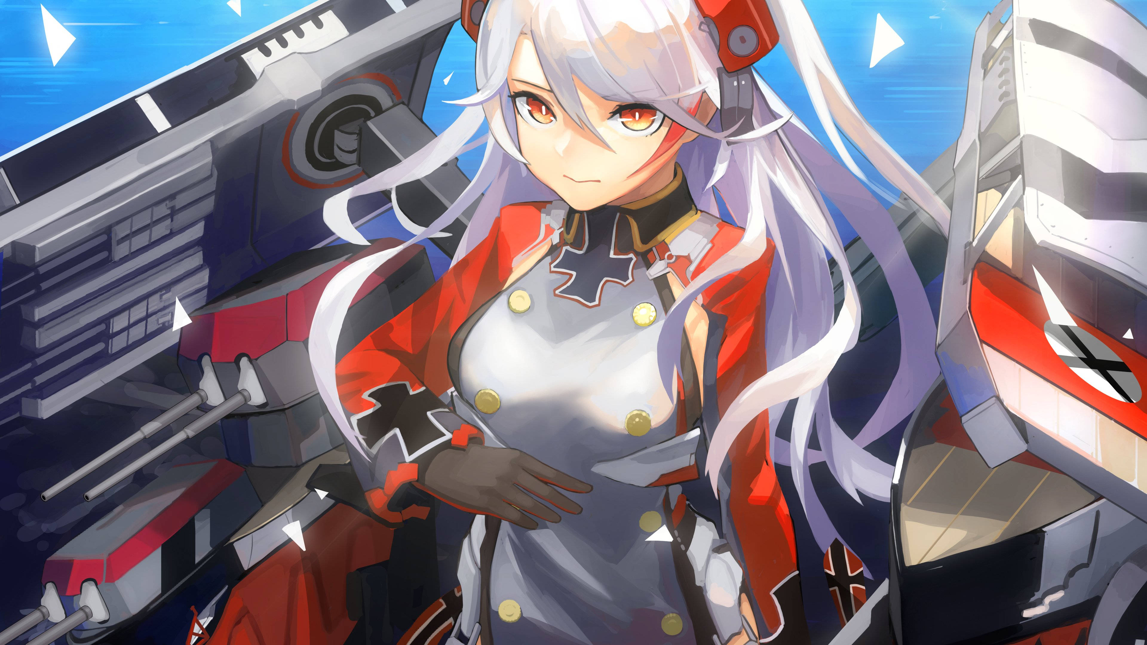 Azur Lane, white hair, red eyes, 4K Desktop Wallpaper