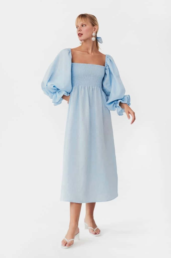 Azure Blue, light blue smocked dress, puffy sleeves, SD Phone Wallpaper