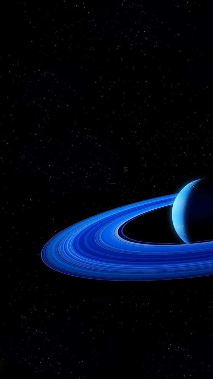 Azure Blue, blue-hued ringed planet, star-filled cosmic void, HD Phone Wallpaper