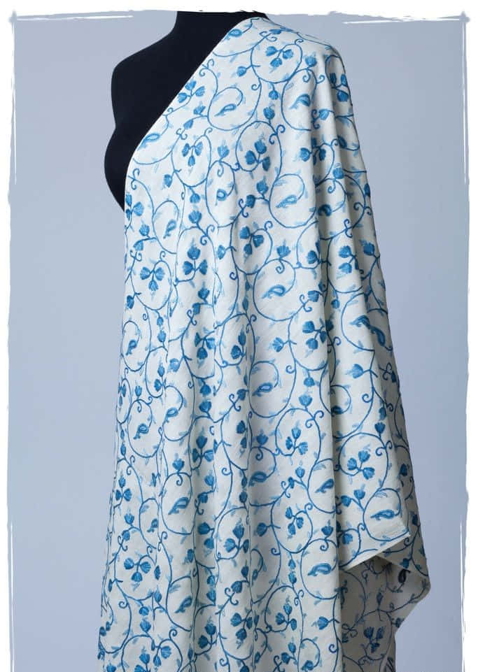 Azure Blue, white fabric, blue floral swirls, SD Phone Wallpaper