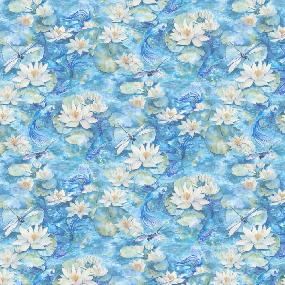 Azure Blue, watercolor pattern, white water lilies, SD Desktop Wallpaper