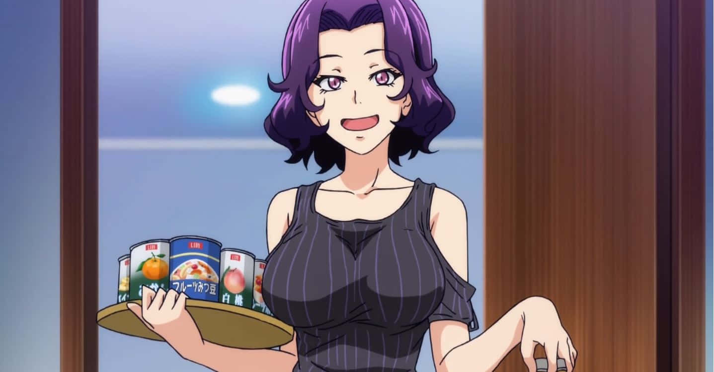 Azusa Hamaoka, purple hair, tray of canned goods, HD Desktop Wallpaper
