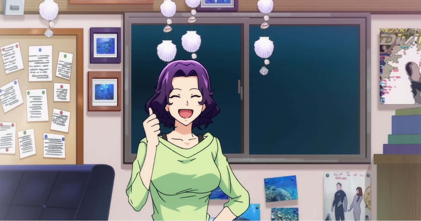 Azusa Hamaoka, purple hair, green shirt, HD Desktop Wallpaper