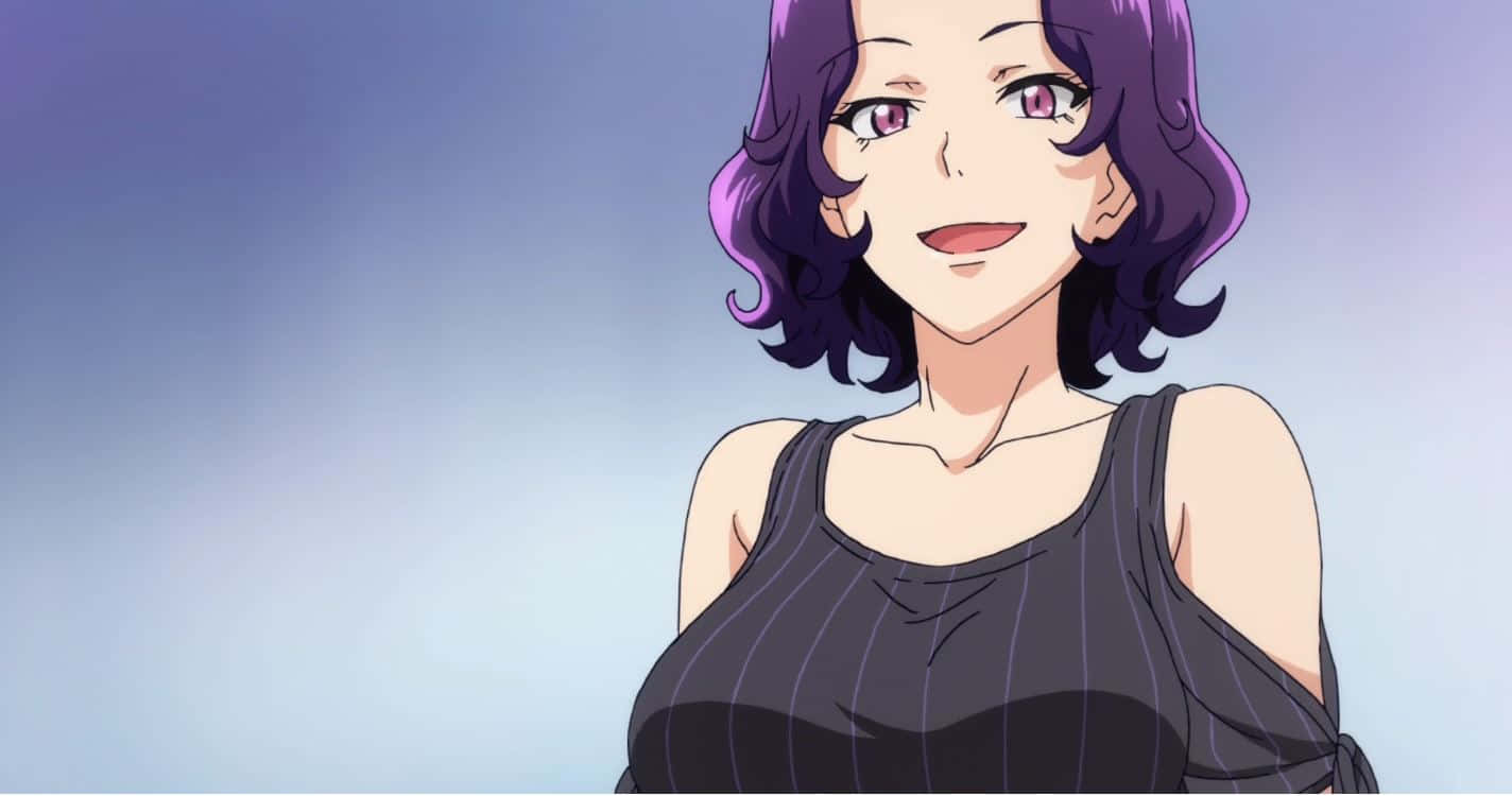 Azusa Hamaoka, purple wavy hair, pink eyes, HD Desktop Wallpaper