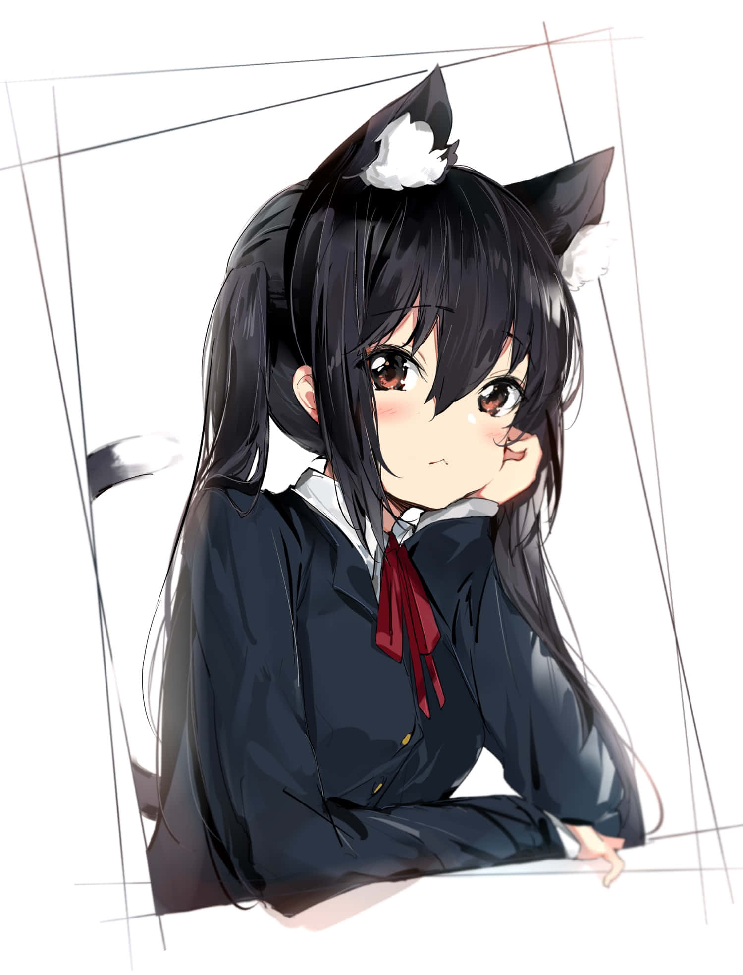 Azusa Nakano, black cat ears, red bow, Full HD Phone Wallpaper