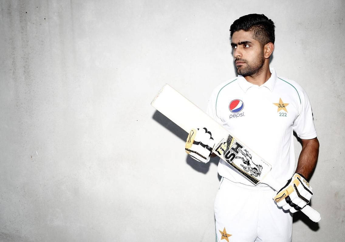 Babar Azam, cricket player, white uniform, SD Desktop Wallpaper