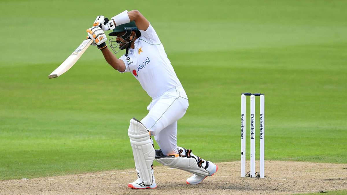 Babar Azam, white uniform, green field, SD Desktop Wallpaper