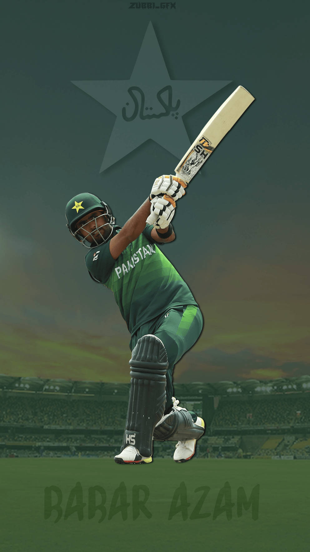 Babar Azam, green Pakistan uniform, stadium backdrop, HD Phone Wallpaper
