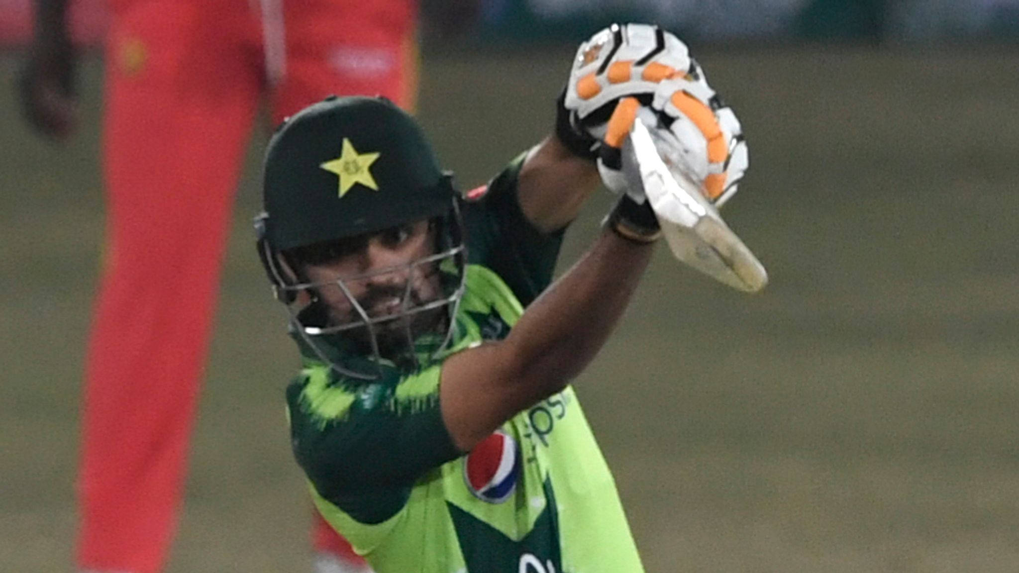 Babar Azam, green uniform, stadium lights, Full HD Desktop Wallpaper