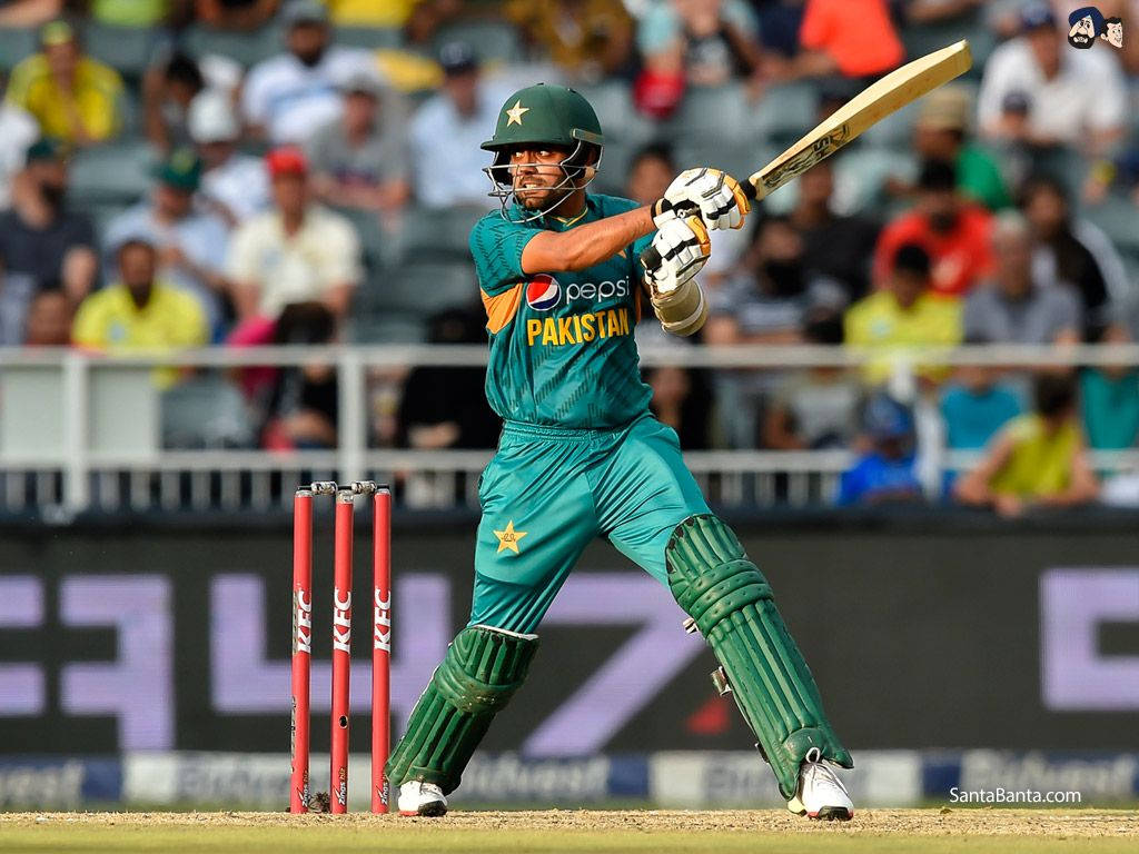 Babar Azam, cricket field, teal uniform, SD Desktop Wallpaper