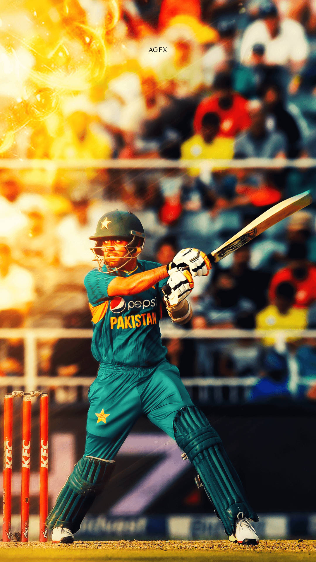 Babar Azam, teal uniform, fiery golden light, Full HD Phone Wallpaper