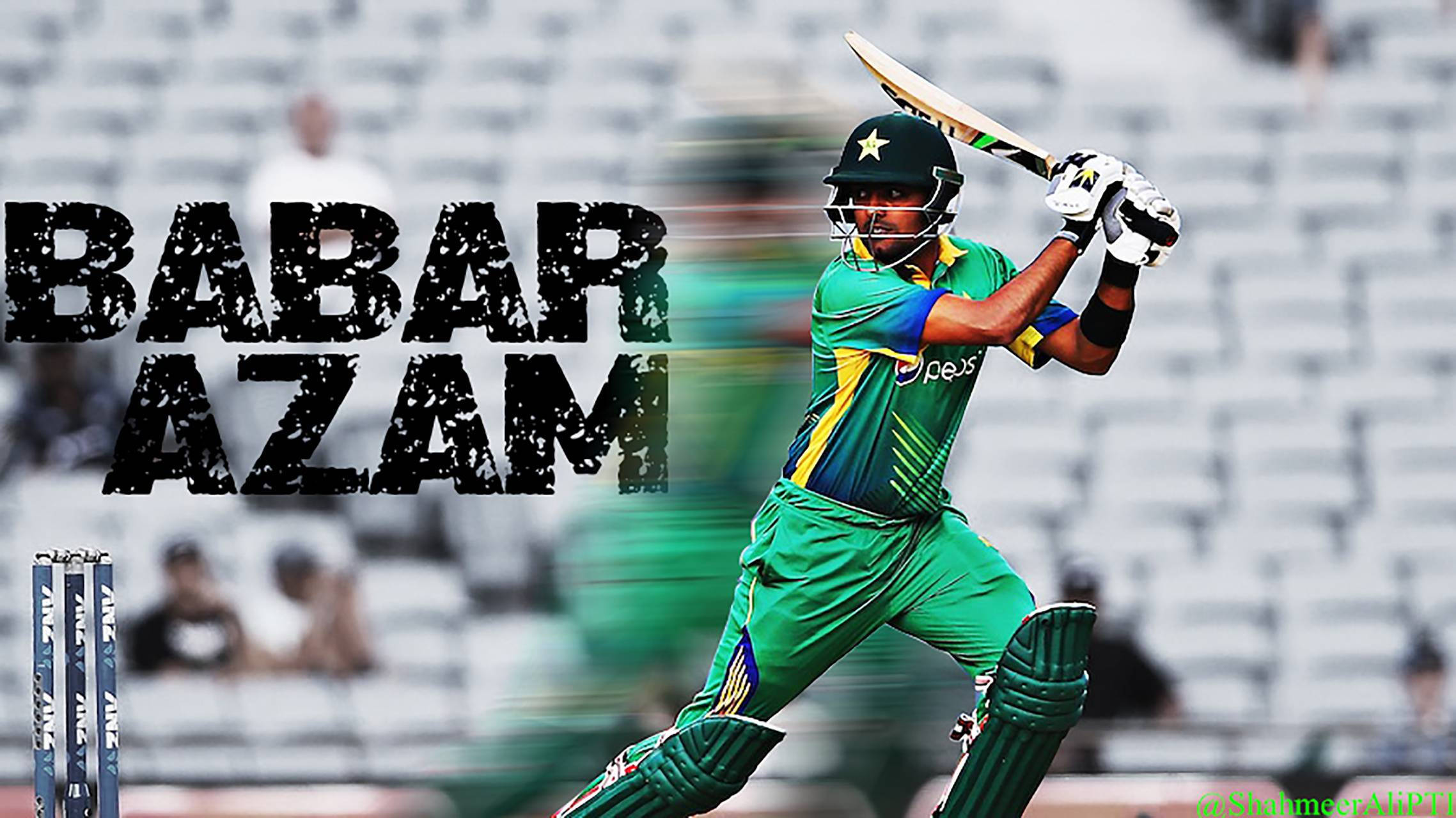 Babar Azam, green uniform, bat, Full HD Desktop Wallpaper