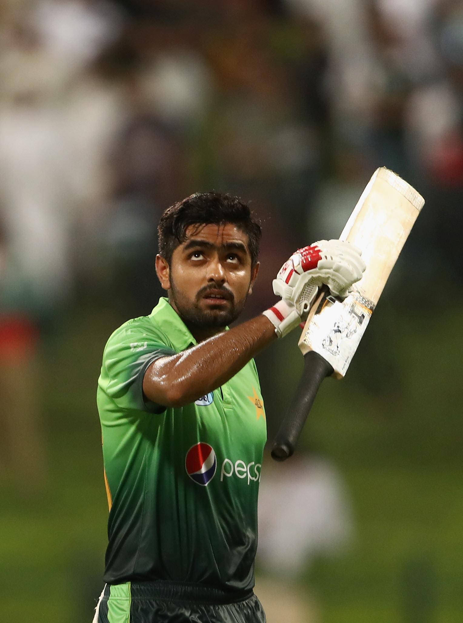 Babar Azam, cricket bat, green jersey, Full HD Phone Wallpaper