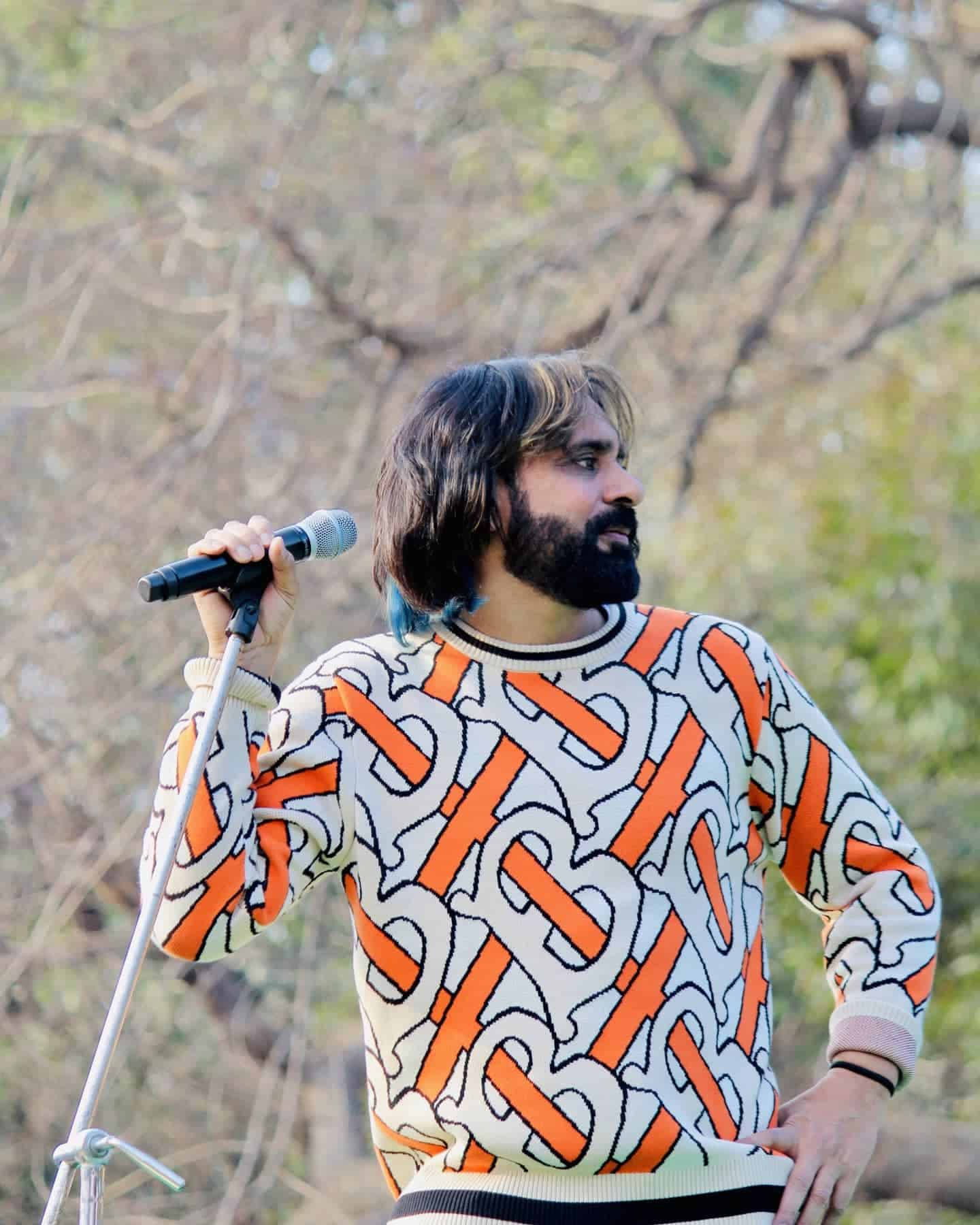 Babbu Maan, orange and white patterned sweater, bearded man with long hair, HD Phone Wallpaper