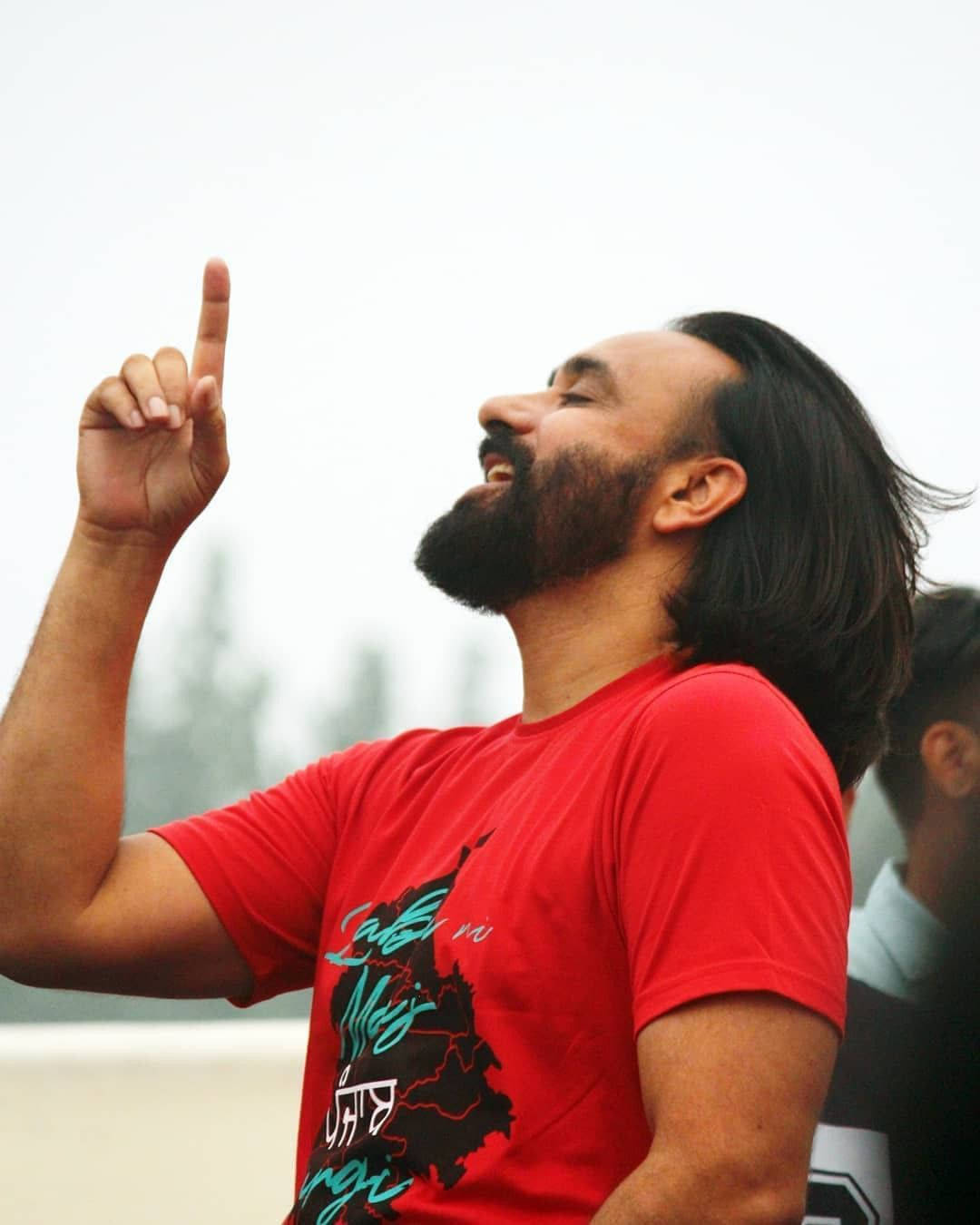 Babbu Maan, red t-shirt, bearded man, HD Phone Wallpaper