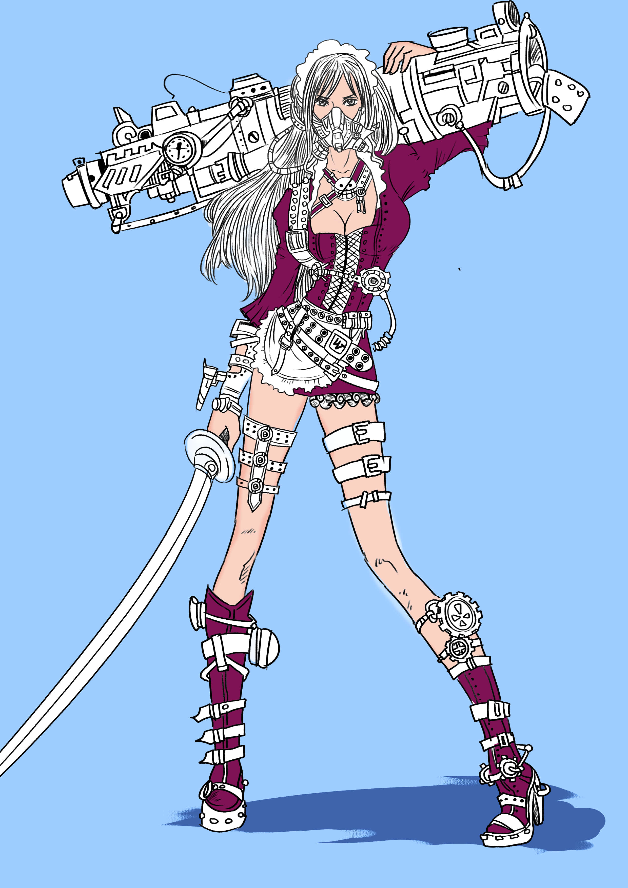 Baby 5, steampunk anime girl, silver hair, 2K Phone Wallpaper