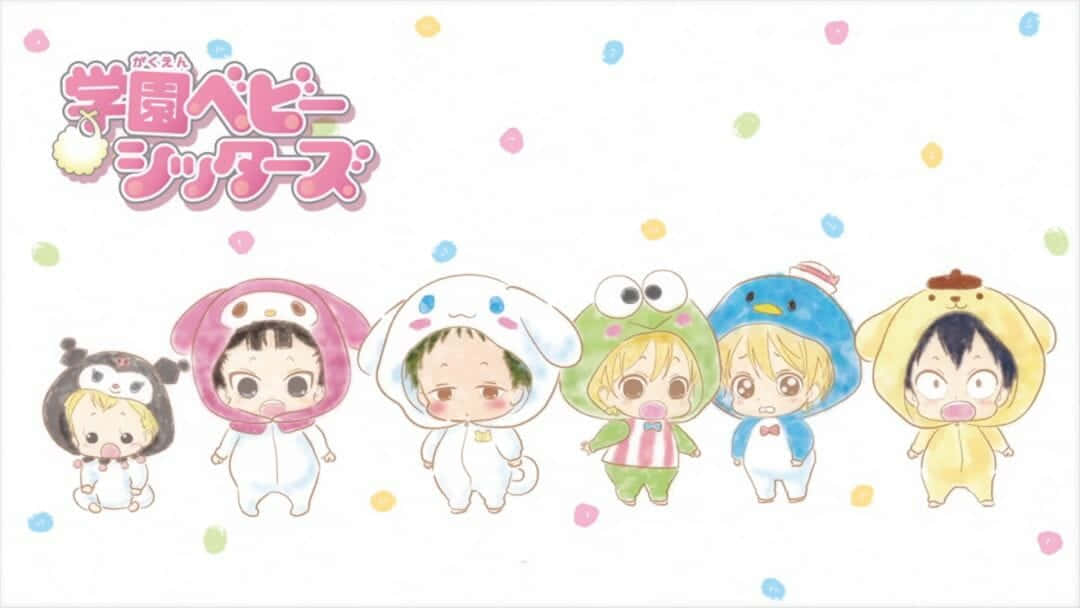 chibi anime characters, cute animal onesies, white background, SD Desktop Wallpaper
