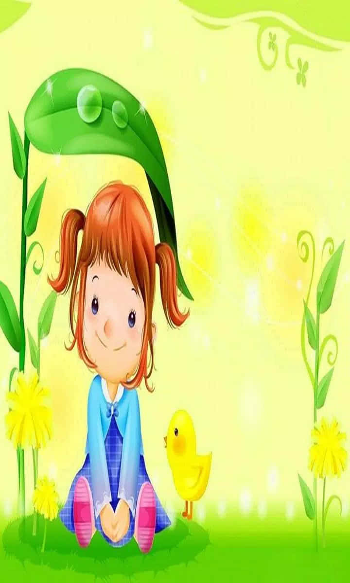 baby anime, red pigtails, yellow duckling, SD Phone Wallpaper