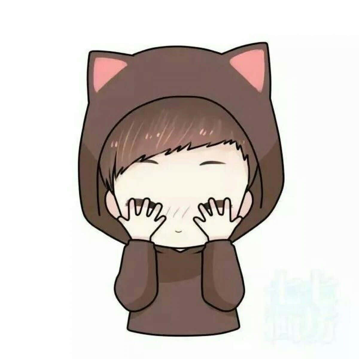 baby anime, anime-style character, brown cat-eared hoodie, SD Desktop Wallpaper