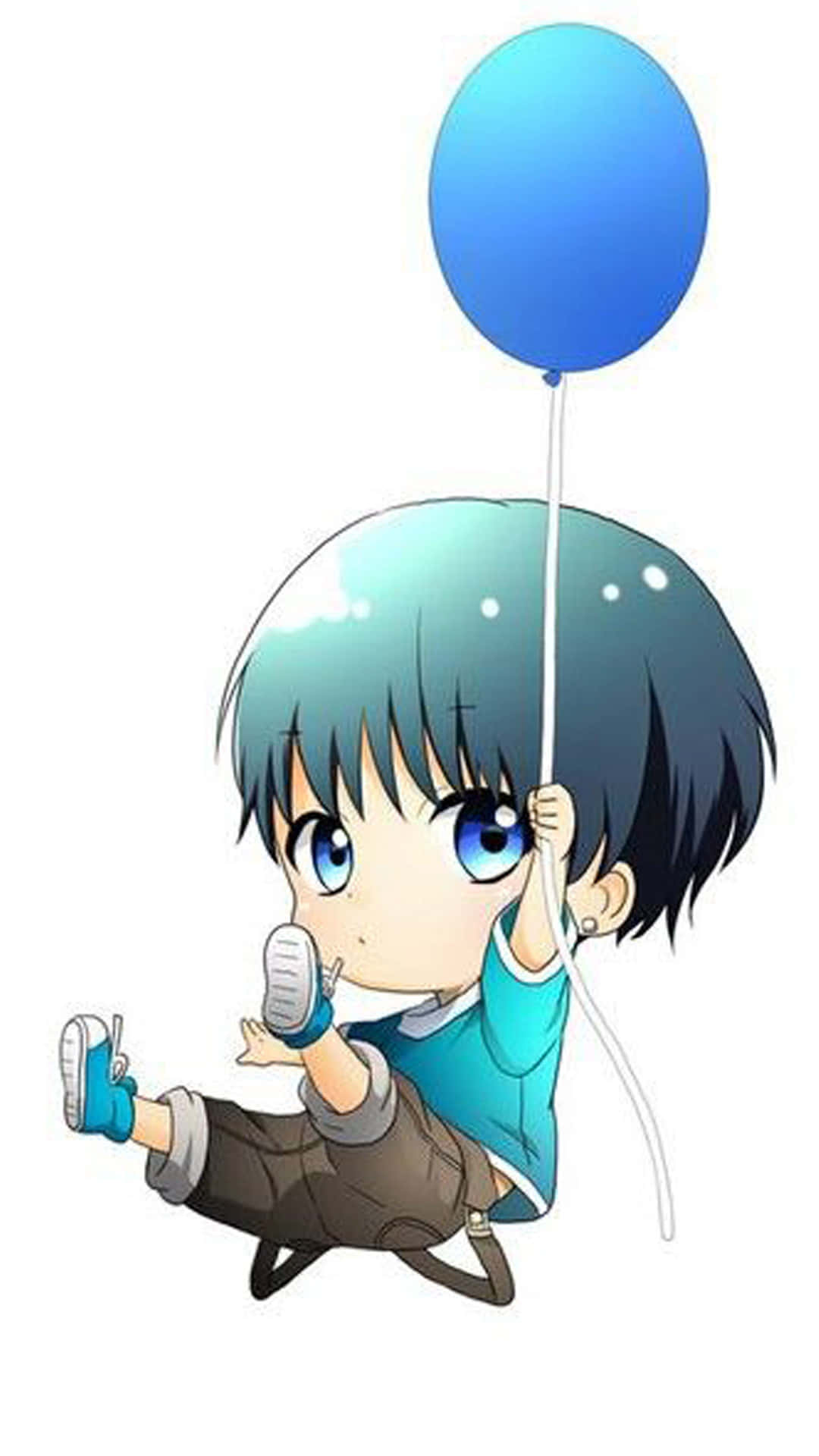 chibi anime boy, blue eyes, teal hair, Full HD Phone Wallpaper