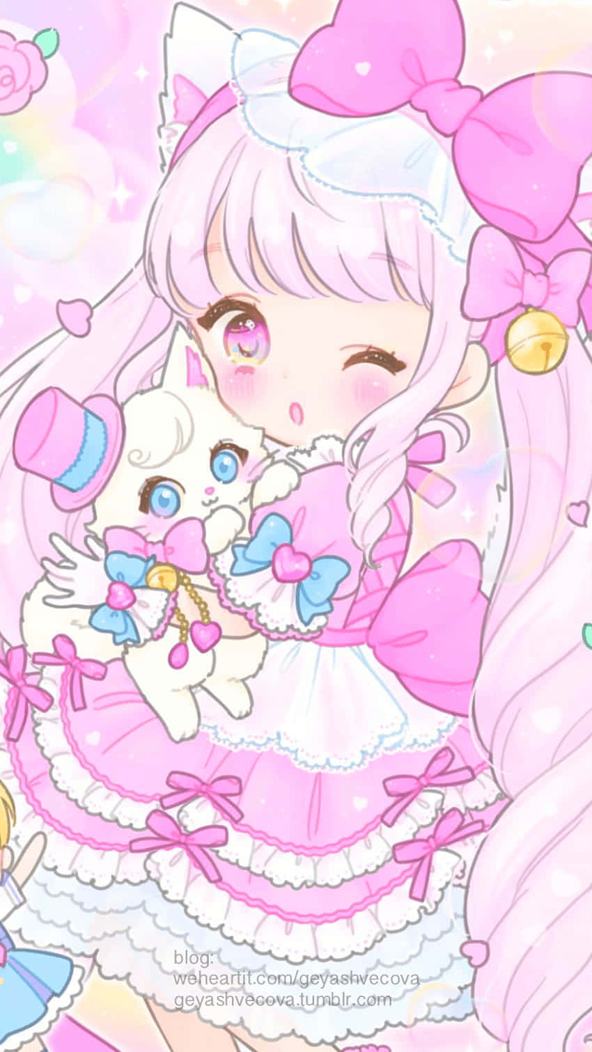 Baby Anime, pink hair, bows, HD Phone Wallpaper
