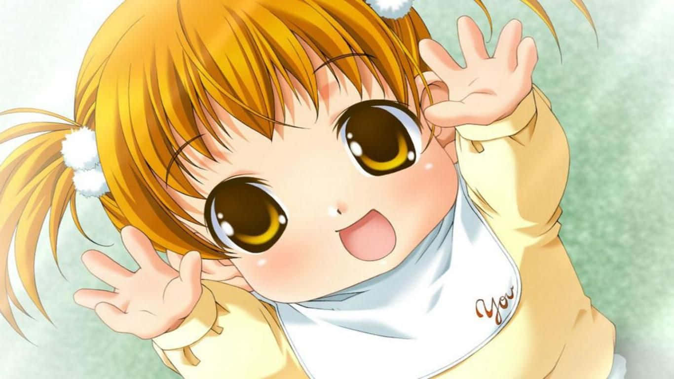 baby anime, golden pigtails, big brown eyes, HD Desktop Wallpaper
