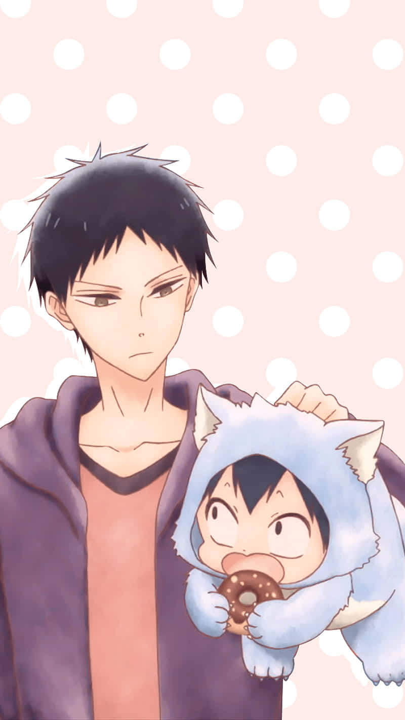 baby anime, blue cat onesie, chocolate donut, HD Phone Wallpaper