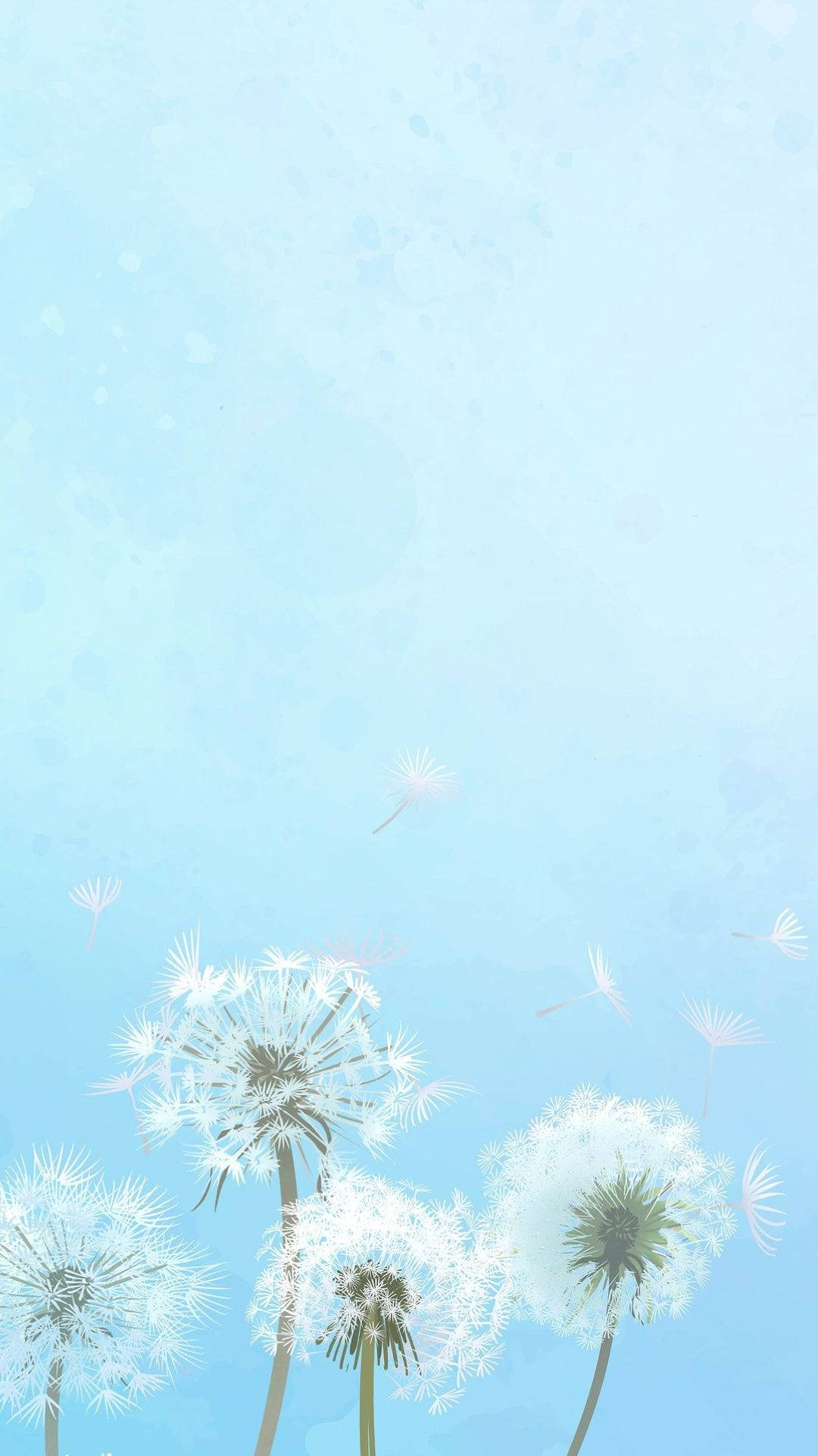 baby blue sky, dandelion fluff, watercolor washes, Full HD Phone Wallpaper